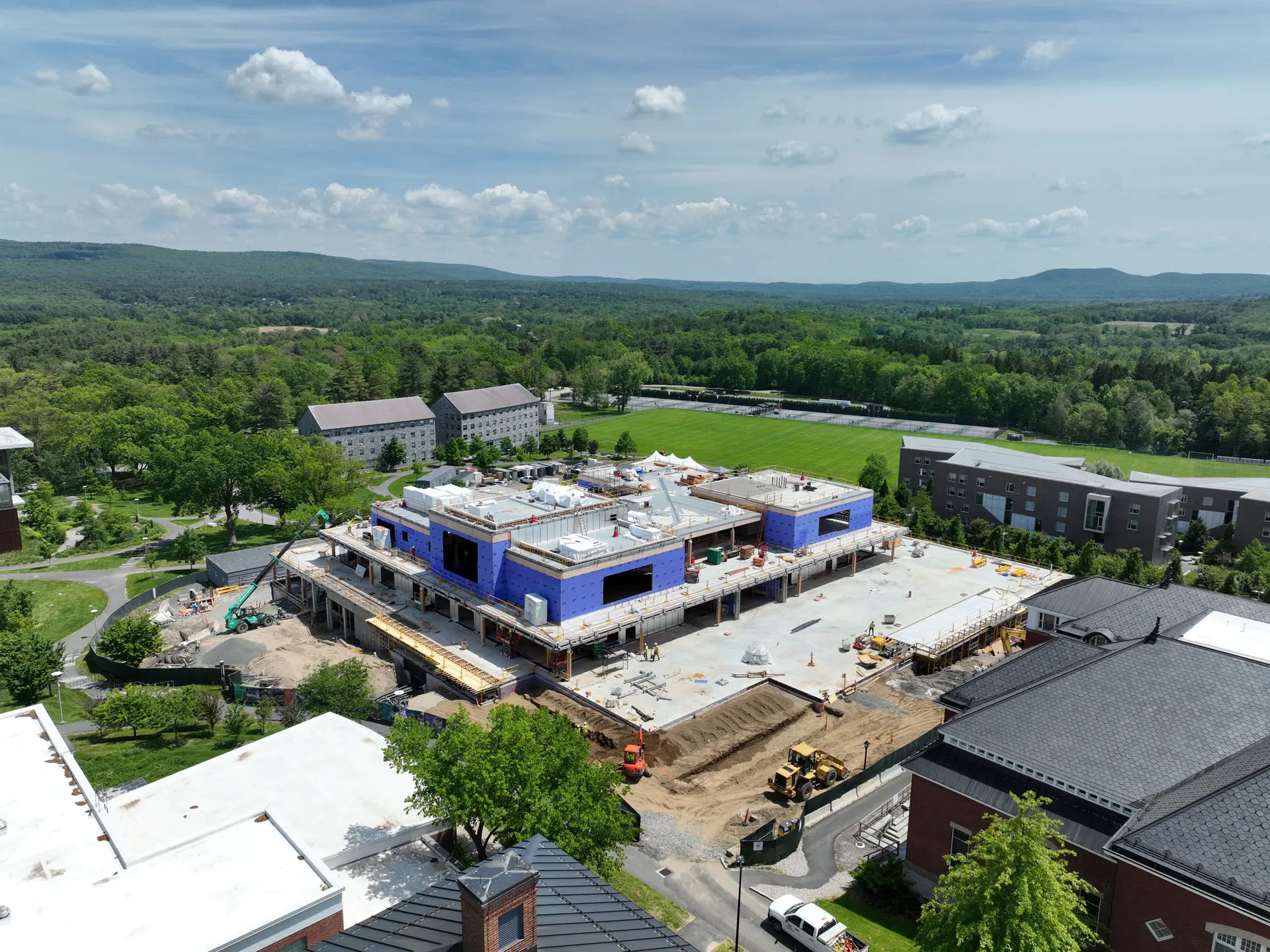 drone capture of cross laminated timber project at Amherst College