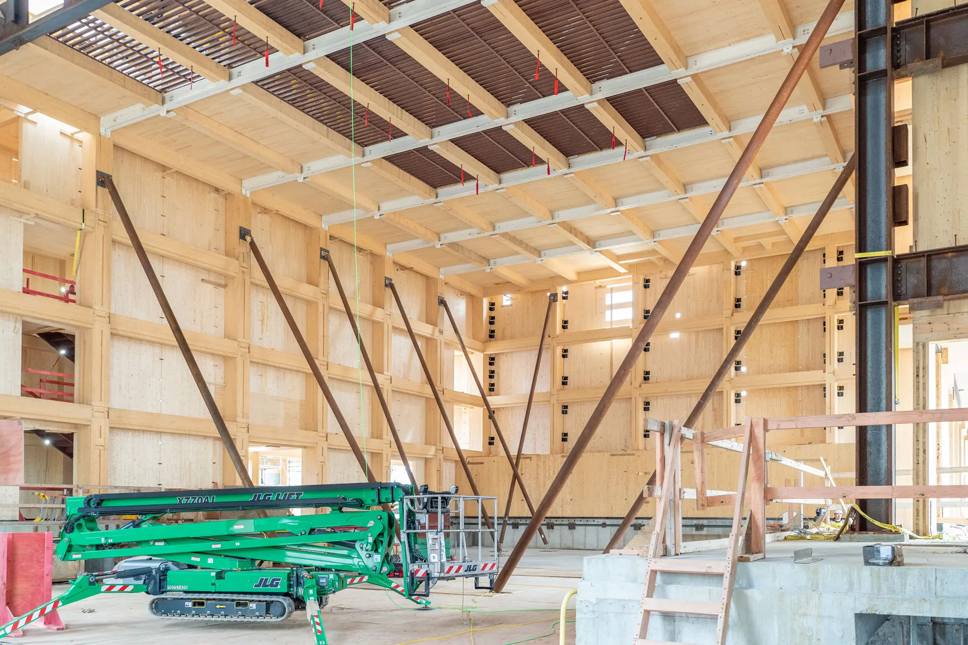 Timber framing interior at Harvard University American Repertory Theatre