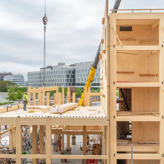 Multistory mass lumber building under construction
