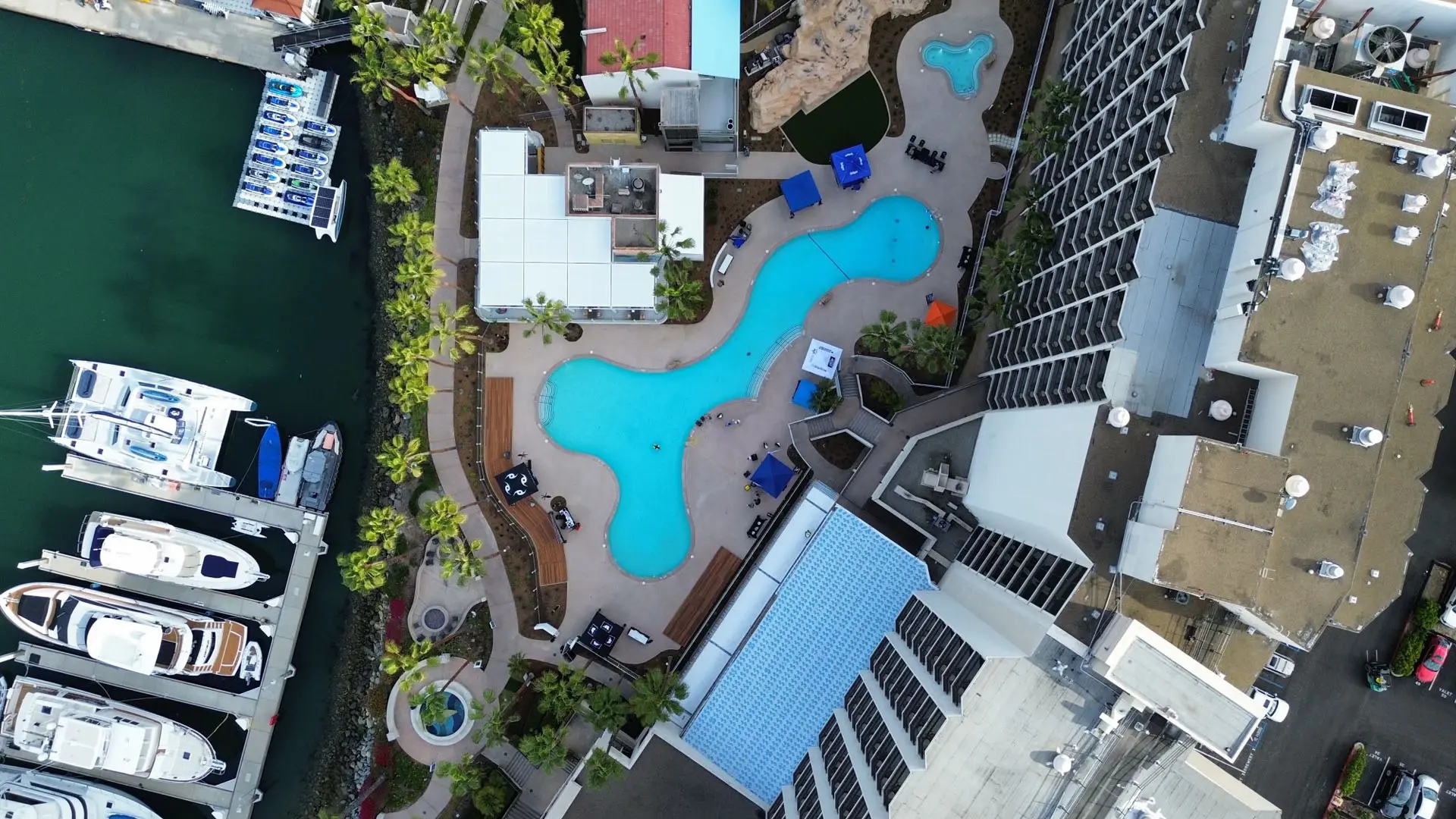 Overhead view of hotel pool