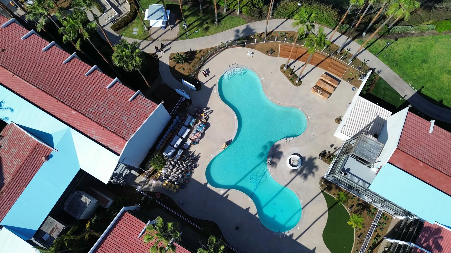 Overhead view of hotel pool