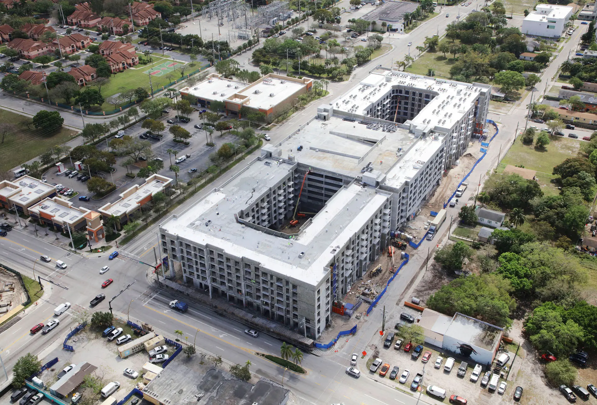 Birds eye view of concrete building